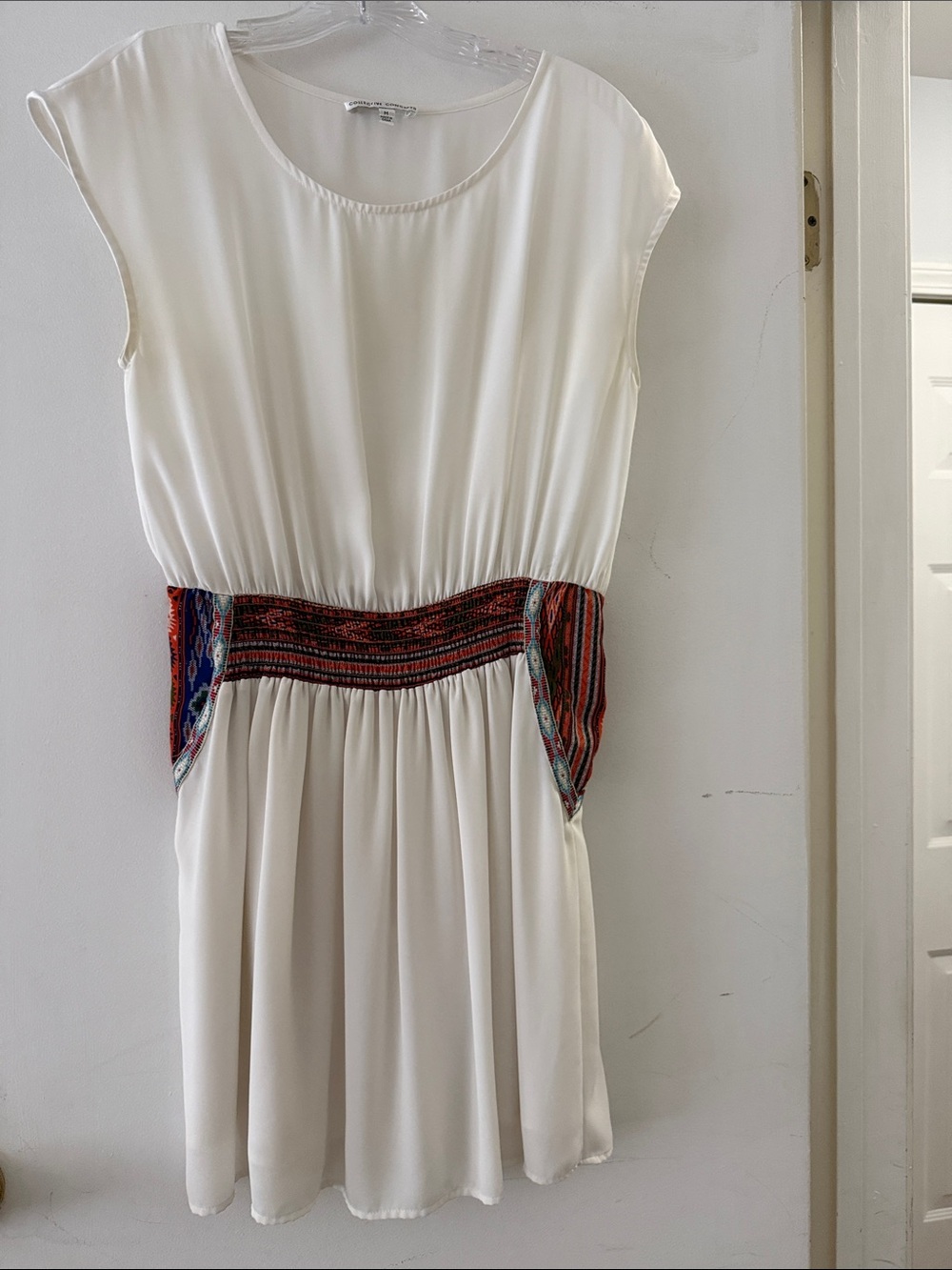 Collective Concepts Cream Mini Dress with Embroidered Waist